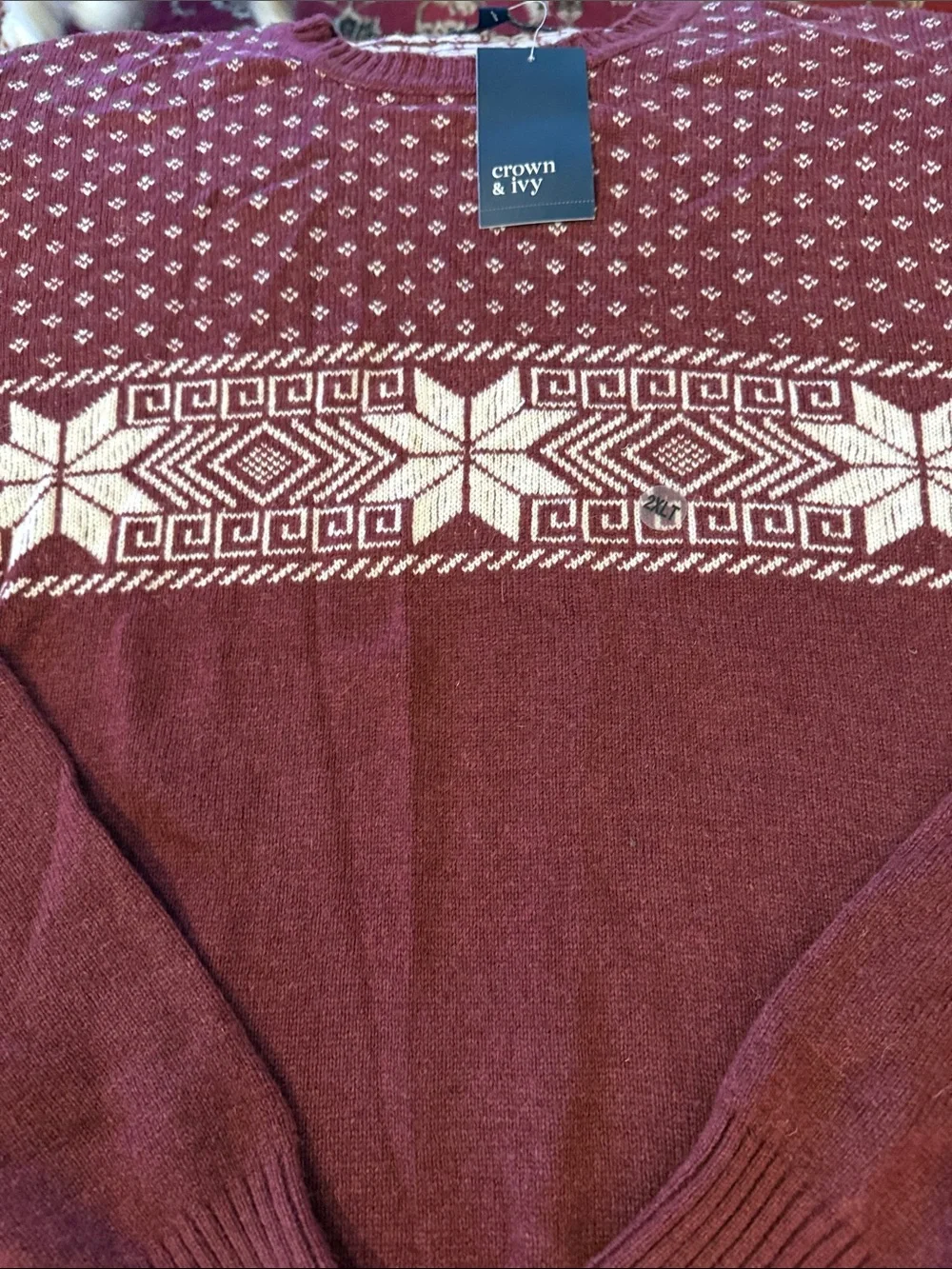 Crown and Ivy Size 2XLT Tall Snowflake Fairisle Red Maple Sweater (TD)